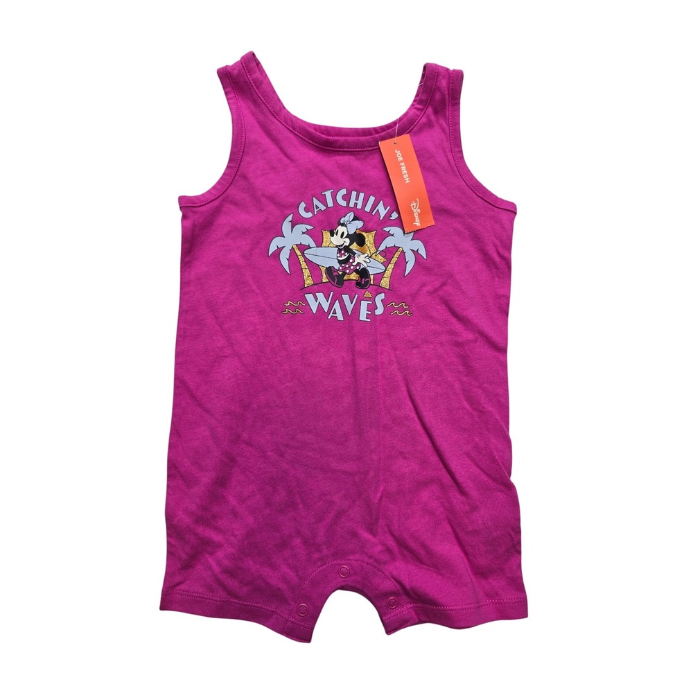 Joe Fresh Disney Minnie Mouse Catchin Waves Pink Romper Baby Girls 6-12M NWT